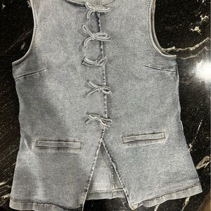 Altar'd State Charcoal Denim Vest with Knot Details